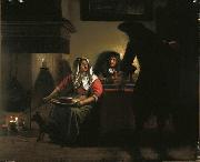 Pieter de Hooch Interior with Two Gentleman and a Woman Beside a Fire Germany oil painting artist
